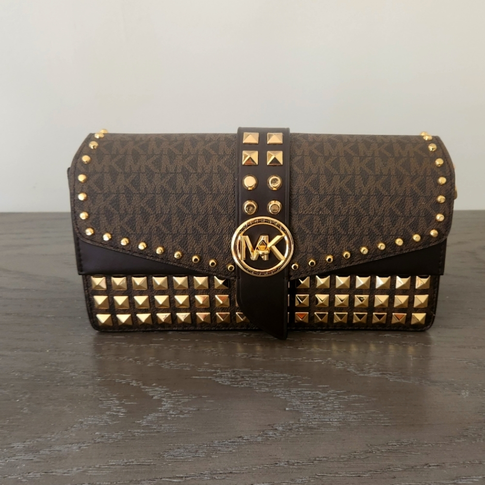 BNWT Michael Kors Greenwich Signature Convertible Studded Shoulder Bag